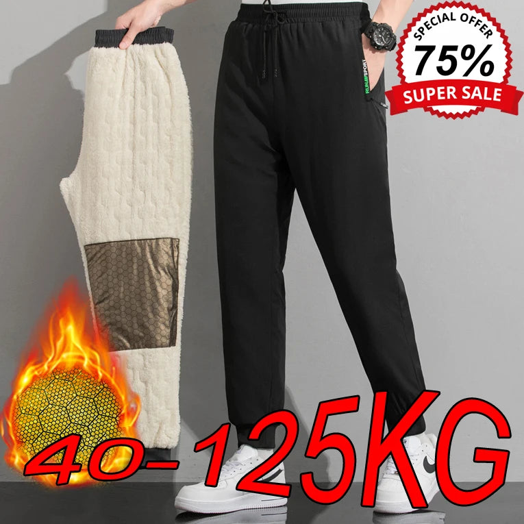 M-8XL Men's Down Pants Plus Size Winter Three-layer Windproof and Waterproof Large Size Plus Velvet Thick Warm Casual Joggers