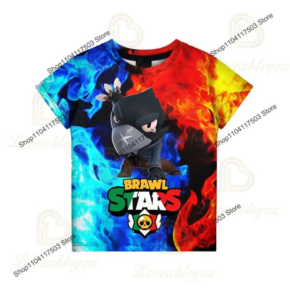 Brawler Leon Shooter Kids T-shirt Shooting Game Spike 3D Print Tshirt Boys Girls Cartoon Tops Teen Clothes