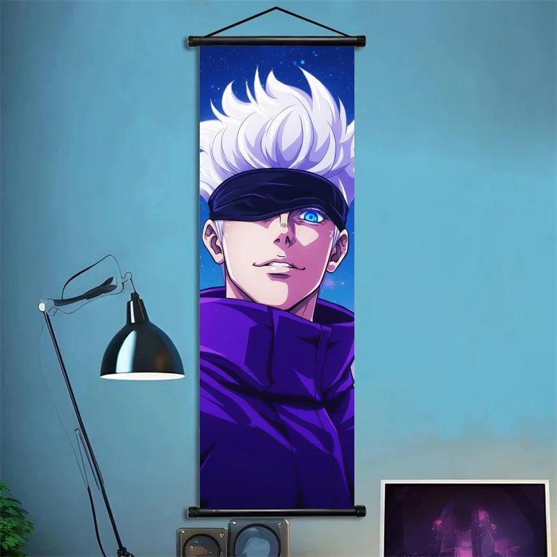 Jujutsu Kaisen Gojo Satoru Anime Art Fabric Wall Poster Hanging Scroll for Bedroom Gaming Room Decor Ideal Gift for Fans