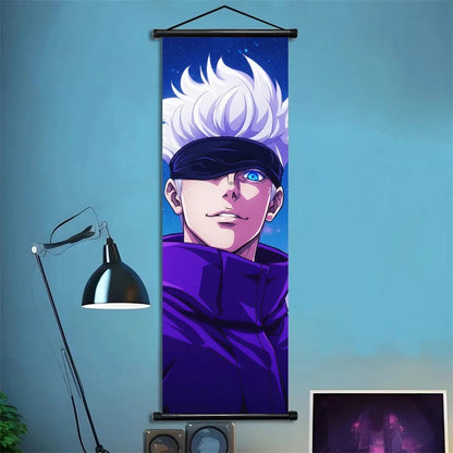 Jujutsu Kaisen Gojo Satoru Anime Art Fabric Wall Poster Hanging Scroll for Bedroom Gaming Room Decor Ideal Gift for Fans