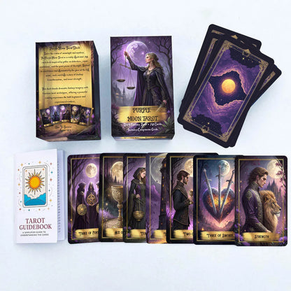 Purple Moon Tarot Cards Set, 78 Pieces, 13x8 Cm, Includes Paper Instructions, Perfect for Beginners, Enter Mystical Realm
