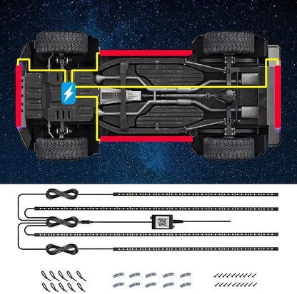 Neon LED Car Bottom Underglow Strip Lights Bar with Remote APP 16 Million Color Music DIY RGB Exterior Underbody Light 120x150cm