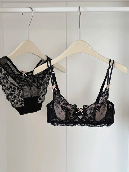 French Style Women's Minimizer Bra Sexy Lingerie Set Large Breast Support Half Cup Soft Underwire Anti Sagging Comfort Thin Bras
