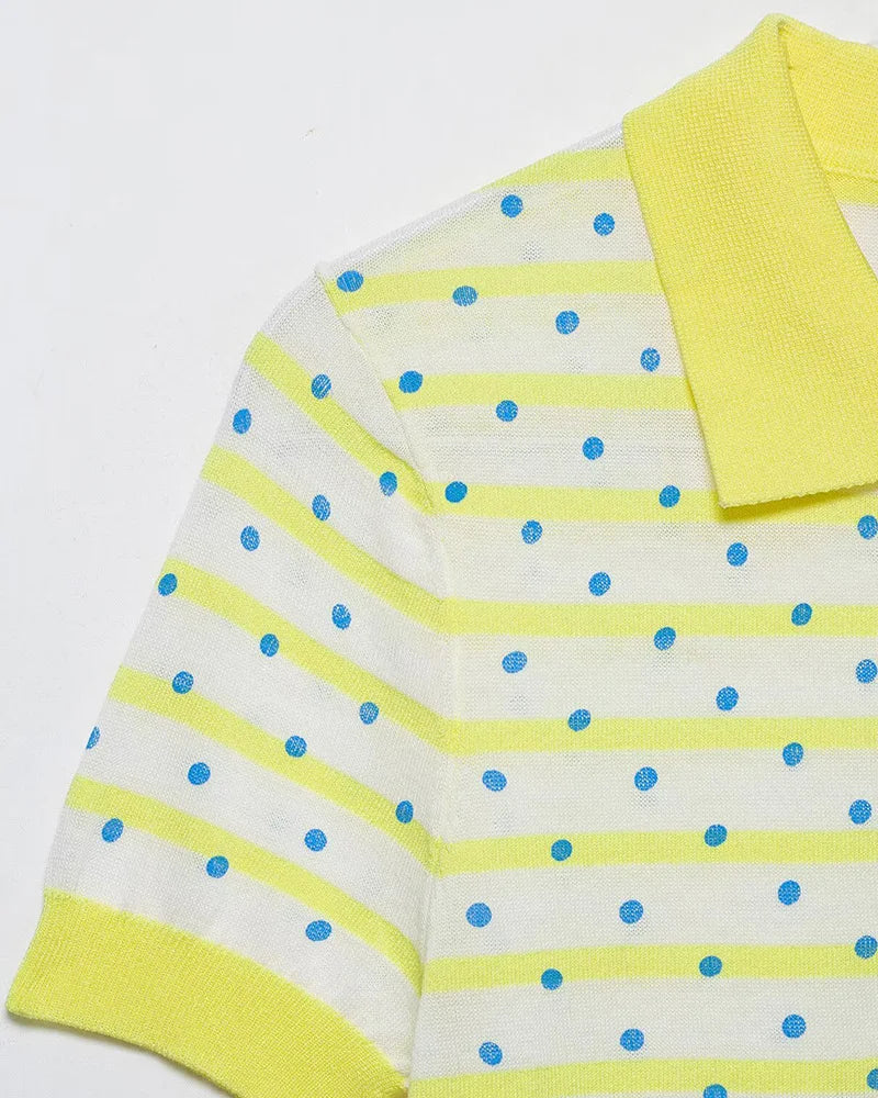 Women's Top 2026 New Fashion Summer Polka Dot Striped Knit Top Elegant Chic Vacation Style Ladies Top