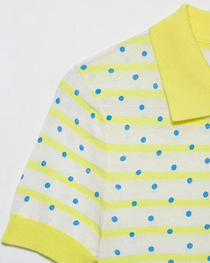 Women's Top 2026 New Fashion Summer Polka Dot Striped Knit Top Elegant Chic Vacation Style Ladies Top