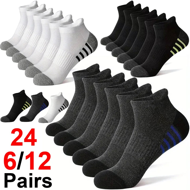 12Pairs Men's plus Size Sports Socks EU39-46 Breathable Comfortable Black White Leisure Outdoor Short Socks for Men