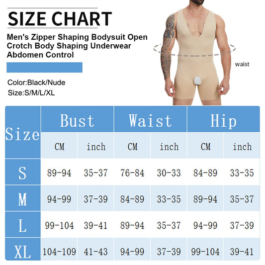 Men Body Shaper Bodysuit Tummy Control Shapewear Slimming Compression Underwear with Zipper Undershirt Fajas Para Hombres New in