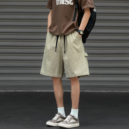 American High Street Cargo Shorts for Men Summer Japanese Retro Five-point Pants Pure Cotton Loose Tooling Outdoor Hiking Pants