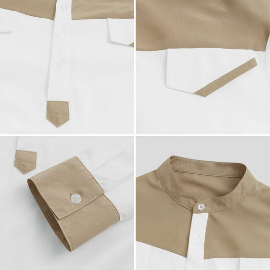 Spring Autumn Loose Muslim Standing Collar One-piece Patchwork Men's Long Robe Breathable And Skin Friendly Solid Color