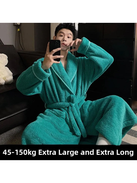 Extra Large Coral Fleece Robe Long Loose Fit Thick Winter Women's Sleepwear Comfortable Home Clothes Luxury Style Pure Color