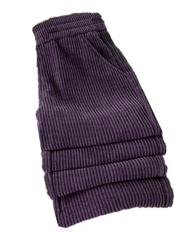 Autumn Winter Corduroy Wide Leg Pants Women's Fleece Lined Casual Thickened Loose Slimming plus Size Straight Leg Trousers