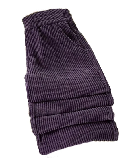 Autumn Winter Corduroy Wide Leg Pants Women's Fleece Lined Casual Thickened Loose Slimming plus Size Straight Leg Trousers