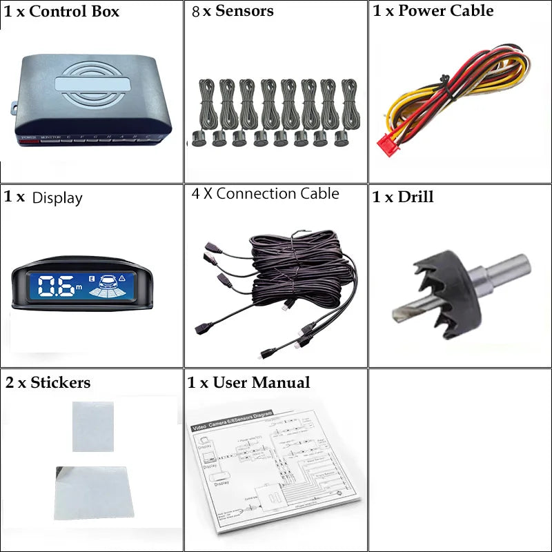 LED Reverse Radar 8 Sensors Backlight Display Voice Prompt Detection System Universal Auto Parking Safety Auxiliary Accessories