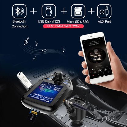 Bluetooth FM Transmitter Handsfree 1.8'' TFT Display Car radio MP3 Music USB SD EQ Player Built-in Mic Quick Charge 3.0 Adapter