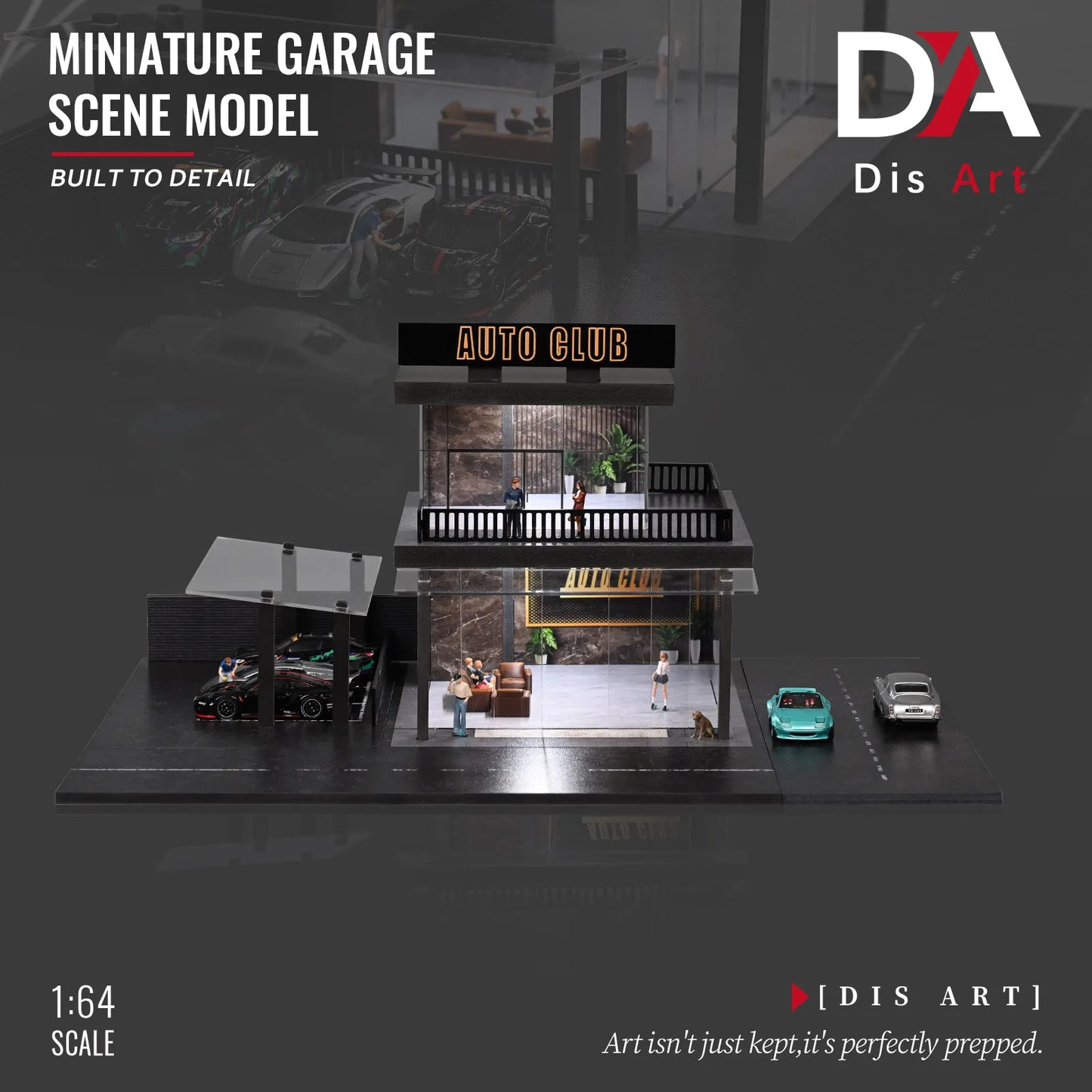 Diorama 1/64 Double-storey Auto Club Model: City Street Parking Lot Building Model Die-cast Car Garage Display Case