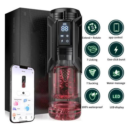 APP LED Automatic Male Masturbator Cup 7 Sucking Rotating Licking Thusting Modes Pocket Pussy Stroker Blowjob Sex Toys For Men