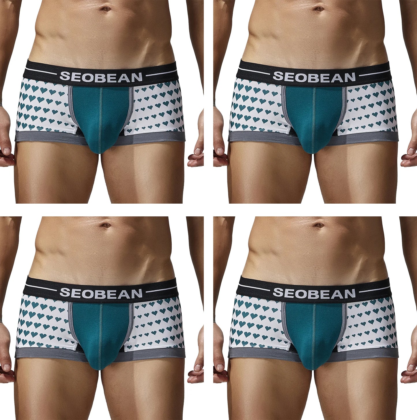 Seobean 4-Pack Men's Soft Comfortable Fashion Heart Boxer Briefs Lightweight Underwear for Daily Wear