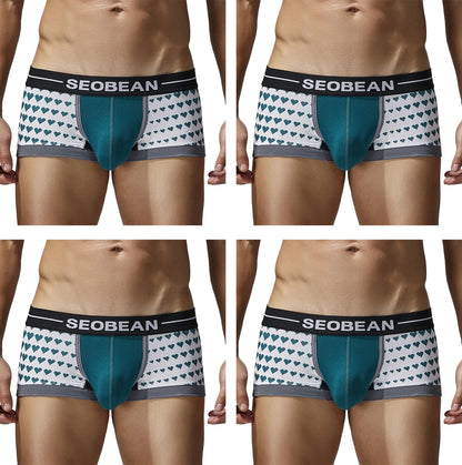 Seobean 4-Pack Men's Soft Comfortable Fashion Heart Boxer Briefs Lightweight Underwear for Daily Wear