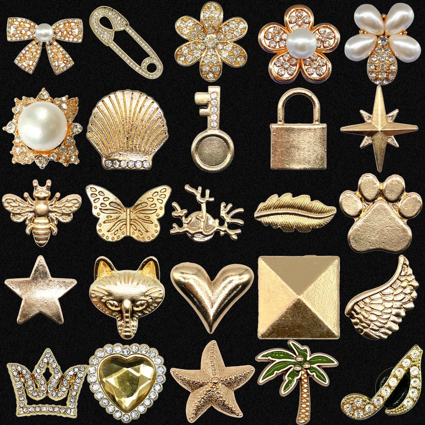 1pcs Designer Golden Crown Metal Shoe Charms Sea Star Shell Luxury Decorations for Shoe Accessorie Heart Pins for Women Girls