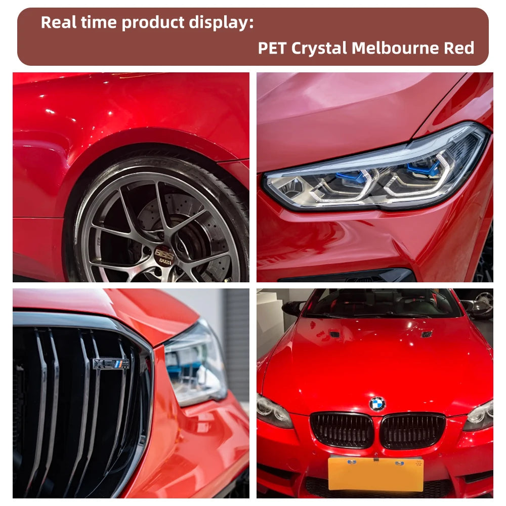 Super Bright Crystal Melbourne Red Full Car Wrap Vinyl PVC PET Auto Body Sticker Color Changing Film Roll Paint Protection 18M