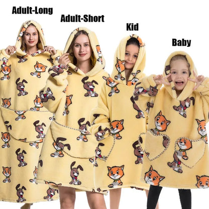 Halloween Family Matching Blanket Hoodies Women Cartoon Bear Dinosaur Sweatshirts Adult Oversized Warm Pullover Winter Clothes