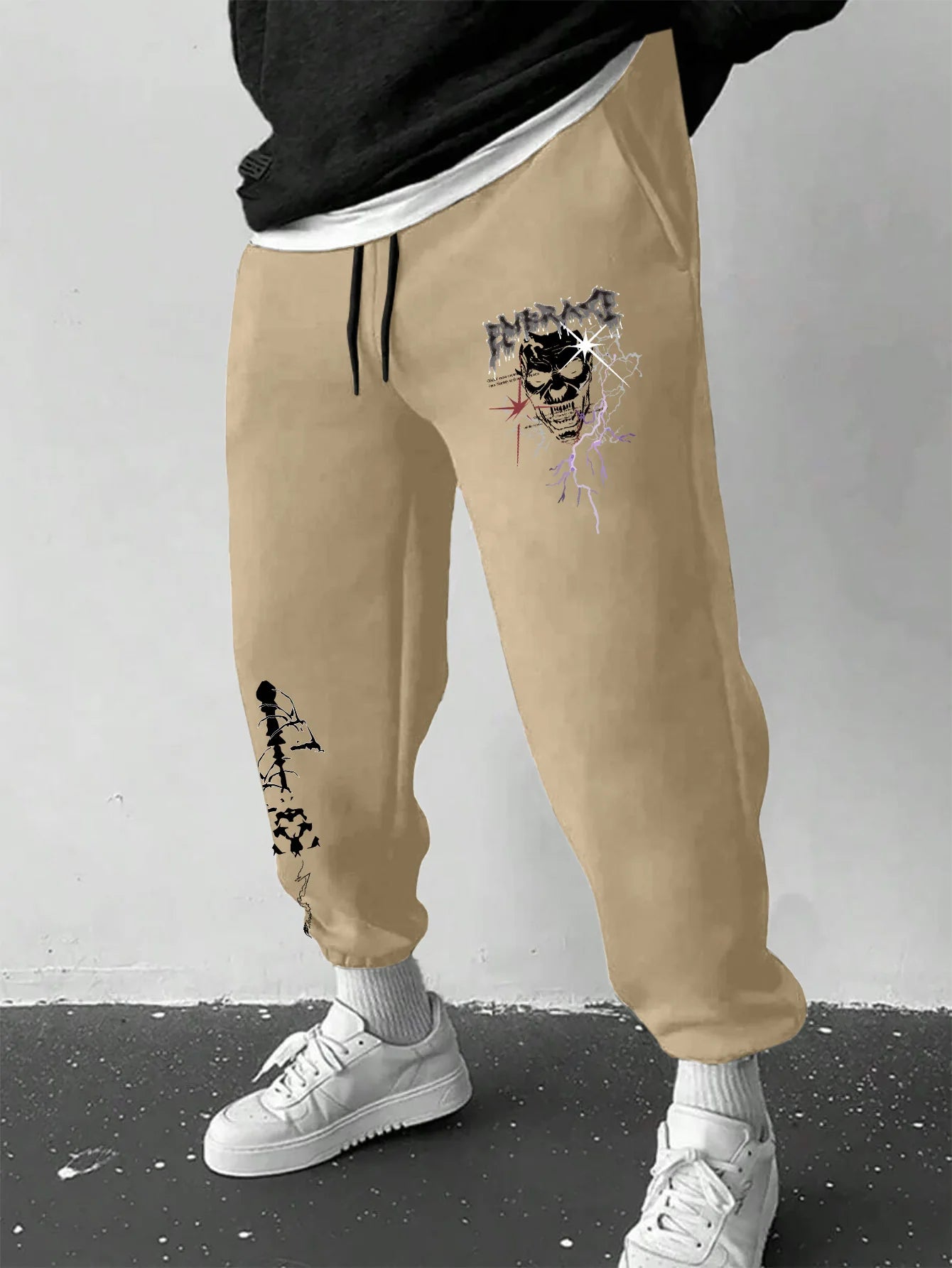 Men's Gothic Metal Skull Lightning Thorn Cross Print Sweatpants Elastic Waist Soft Dark Punk Street Hip Hop Joggers