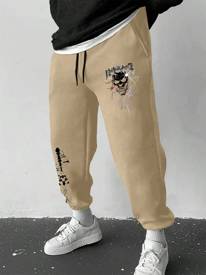 Men's Gothic Metal Skull Lightning Thorn Cross Print Sweatpants Elastic Waist Soft Dark Punk Street Hip Hop Joggers