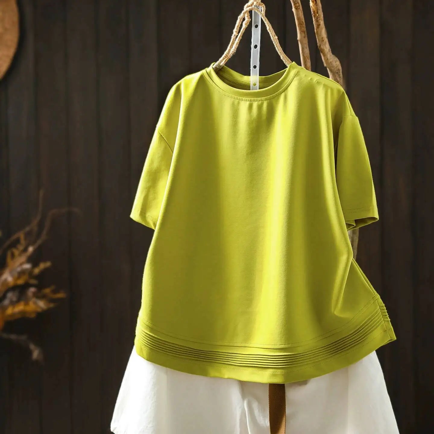 Pink Short-sleeve Women Top 2026 Stylish Summer New Design Pleated Hem Loose T-shirt ZF2158