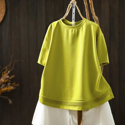 Pink Short-sleeve Women Top 2026 Stylish Summer New Design Pleated Hem Loose T-shirt ZF2158