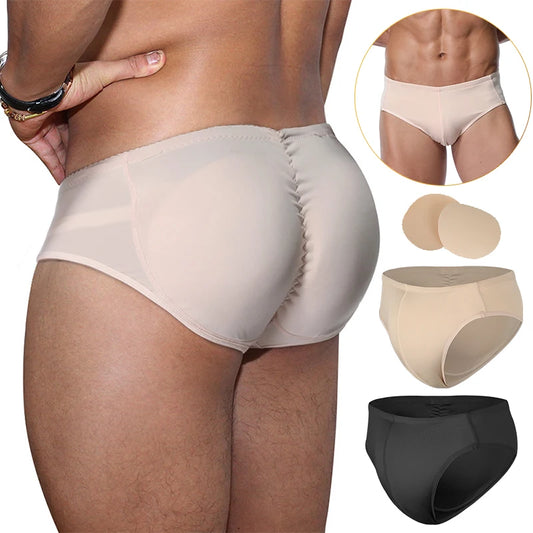 Men's Padded Butt Lifter Shaper Control Panties Seam-free Sexy Hip Enhancer Booster Boxer Briefs Underwear 2 Detachable Pads