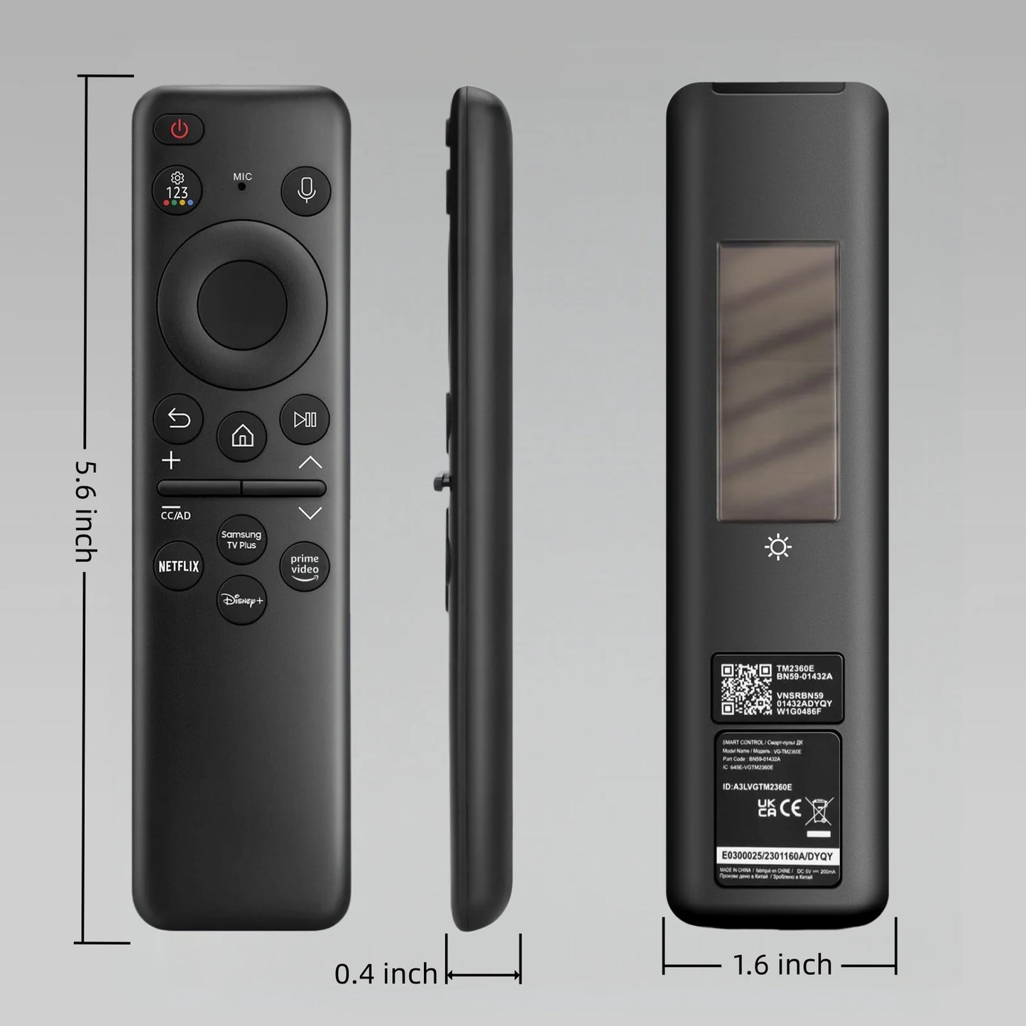 BN59-01432A TM2360E Rechargeable Voice Remote for Samsung Smart TVs, Replacement for All 2021–2025 Samsung TV Remote with Sloar