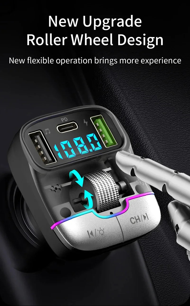 FM Transmitter Bluetooth 5.4 Hands-Free Portable Car AUX Radio Modulator MP3 Player with Fast Charging Adapter