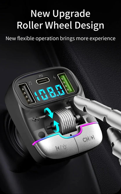 FM Transmitter Bluetooth 5.4 Hands-Free Portable Car AUX Radio Modulator MP3 Player with Fast Charging Adapter