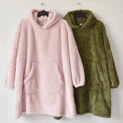 Unisex Thickened Coral Fleece Hooded Robe Winter Warm Comfortable Velboa Loose Fit Home Clothes Couple Matching Pajamas