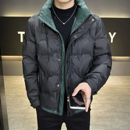 Korean Style Men's Short Down Jacket 2025 Winter Warm Slim Fit White Duck Down Coat with Stand Collar for Youth