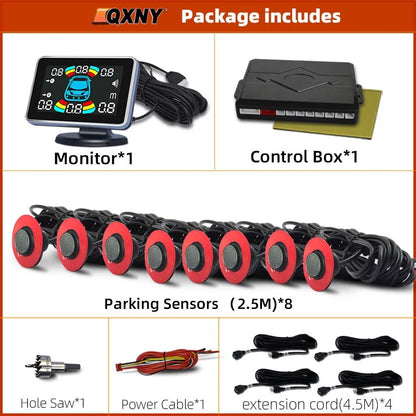 Plane Car Reverse Parking 16.5MM 8 Sensors Backup Radar Parktronic for Bumper Adjustable Depth Digital Display Obstacle Distance