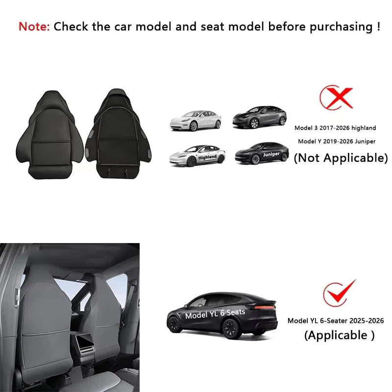 Car Seat Backrest Anti Kick Pad For Tesla Model 3/Y/YL Six Seats 2026 Leather Full Surround Seat Back Anti Scratch Protector Mat