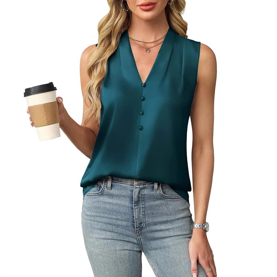Solid Casual Loose Sleeveless Blouses For Women Fashion Summer Women's Oversized Shirts And Blouses Elegant Youth Female Tops
