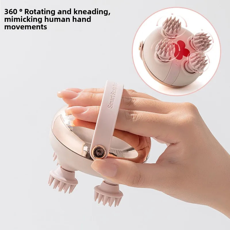 Rechargeable Waterproof Electric Scalp Massager Handheld Head Massager with 4 Massage Claws for Stress Relax Body Neck Back Pet