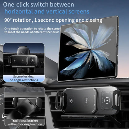 Rotation Universal 15W Car Phone Wireless Charger Holder Stand for Samsung Galaxy Fold 6 5 4 3 Z Flip S25 S24 iPhone 16 15