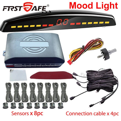 FirstSafe Factory Parking Sensor Kit Front Rear Mood Light Display 6/8 Radar Sensors Auto Backup Monitor Detector Accessories
