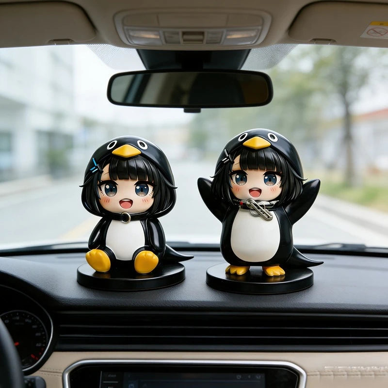 Guguga Little Penguin PVC Figure Cute Car Dashboard Decor Anime Collection Birthday Gift Kawaii Office Desk Toy Home Decor