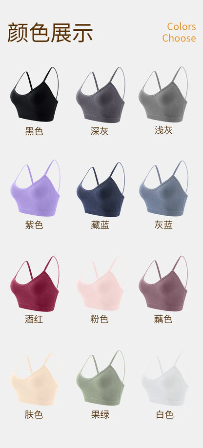 3PCS Women's Ribbed Cotton Bra With Chest Cushion Beautiful Back Sling Tank Top for Yoga Girl's Shock-absorbing Sports Underwear