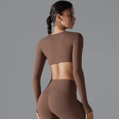 Sexy Cross Long Sleeve Sports Bra Push Up Yoga Crop Top Women Fitness Gym Workout Tops Women Brassiere Sport Female Clothing