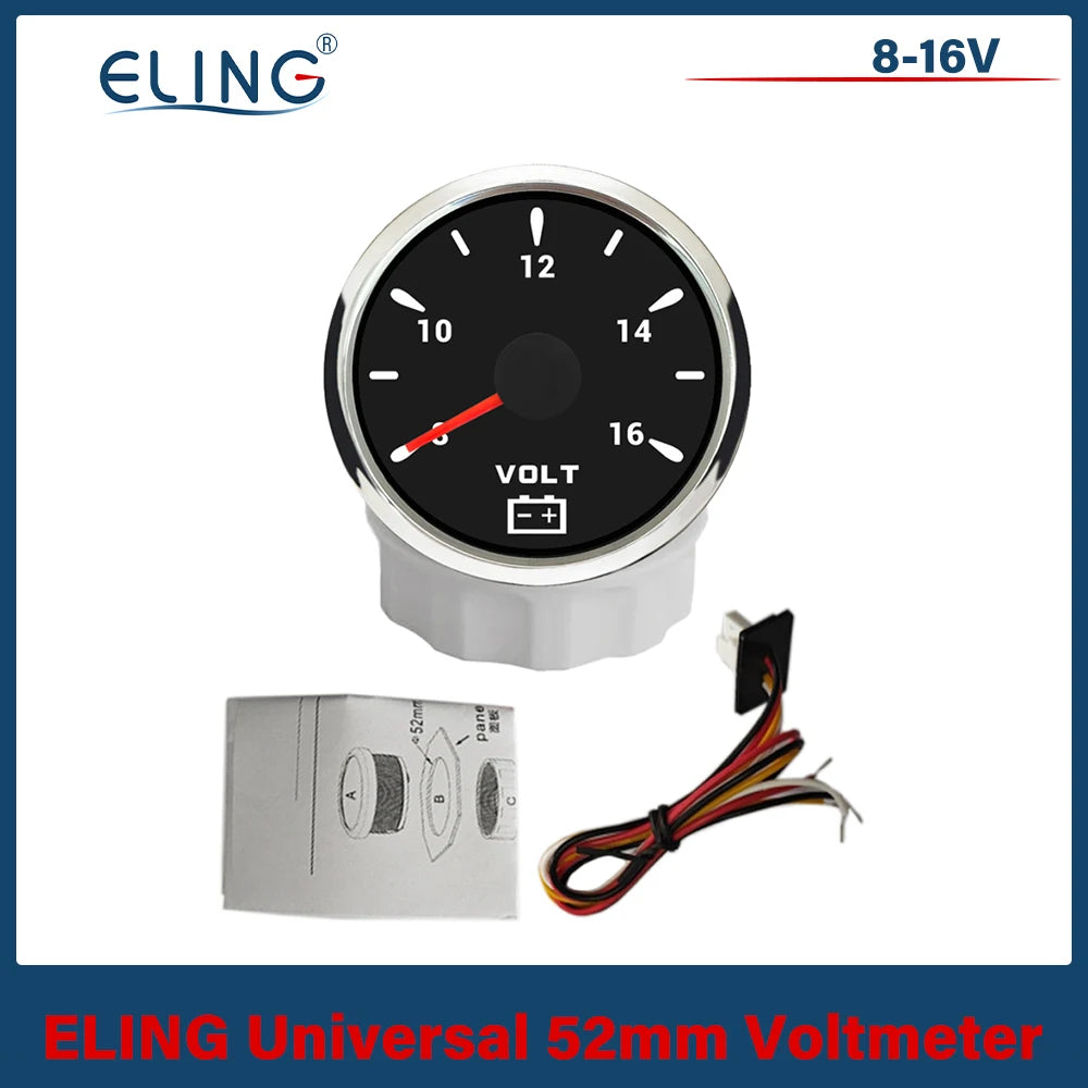 ELING 52mm (2'') Voltmeter Volt Gauge 8-16V 16-32V with 7 Colors Backlight for Boat Automobile Motorcycle Yacht 12V 24V