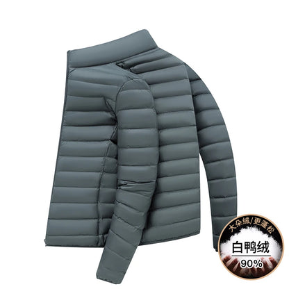 Autumn and Winter 90 White Duck Down Light Stand-Up Collar Down Jacket for Men, Fashionable and Warm Coat