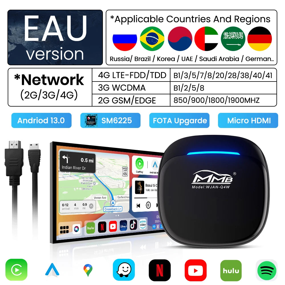 3 in 1 Android15 Wireless Car Carplay Wireless Android Auto MMB MAX Smart Box QCM6350 8-Core GPS WiFi 4G SIM AI Box For Youtube