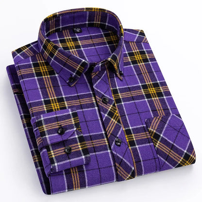 New Flannel Plaid Long Sleeve Men Casual Shirts Autumn Winter Fashion Plus Size Regular Fit Smart Dress Shirts Daily Clothes Top