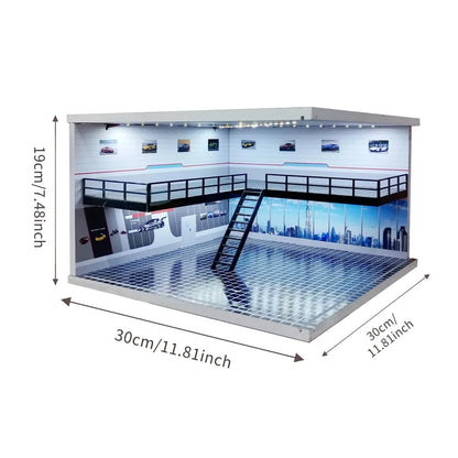 1/64 1/18 1/24 1/32 1/43 Scale Car Garage Diorama Models Set Scene LED Parking Lot Model for Matchbox Hot Wheels Collection