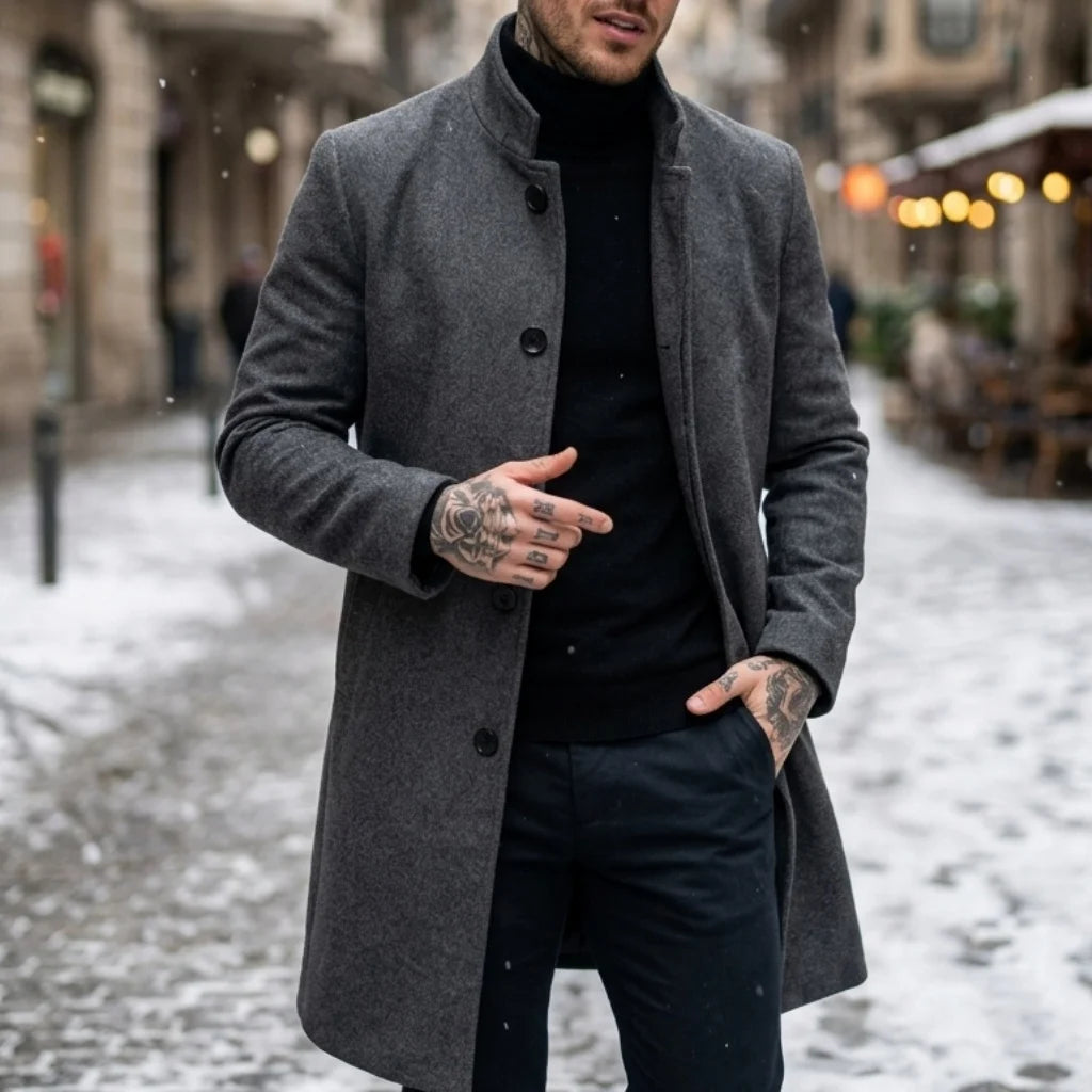 Winter Men's Double-Breasted Trench Coat | Warm & Windproof Overknee-Length Jacket | Casual to Business Streetwear Long Coat